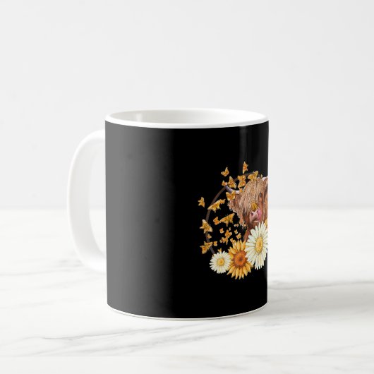 Mug Vache Highland avec marguerites de tournesol Papil (Devant gauche)