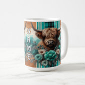 Mug Vache Highland élégant avec Floral et Géométrique (Devant droit)