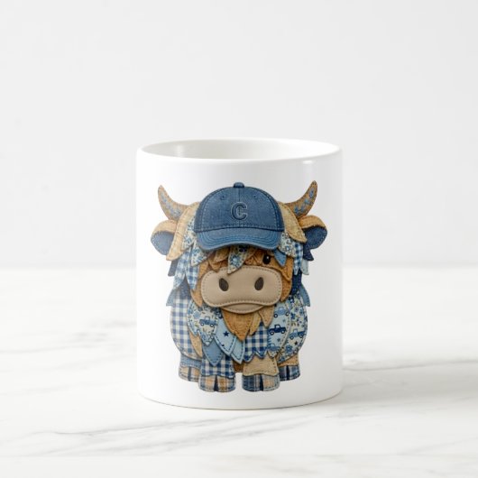 Mug Vache Highland en patchwork de denim (Centre)