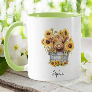 Mug Vache Highland mignonne en fleurs de tournesol de