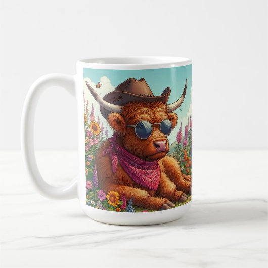 Mug Vache Highland portant des lunettes de soleil et C (Gauche)