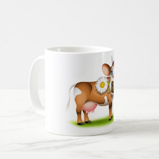 Mug Vache laitière au dessin mignonne avec fleur et he (Devant gauche)
