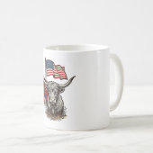 Mug Vache Longhorn Patriotique et Conception Vectoriel (Devant droit)