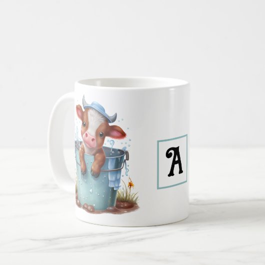 Mug Vache mignonne dans un seau Ferme Monogramme Perso (Devant gauche)