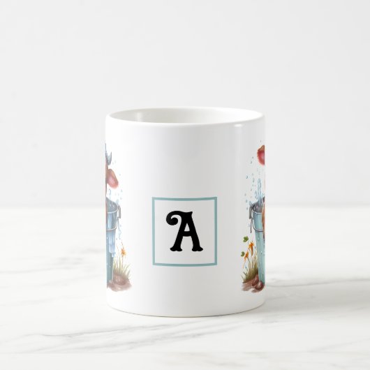 Mug Vache mignonne dans un seau Ferme Monogramme Perso (Centre)