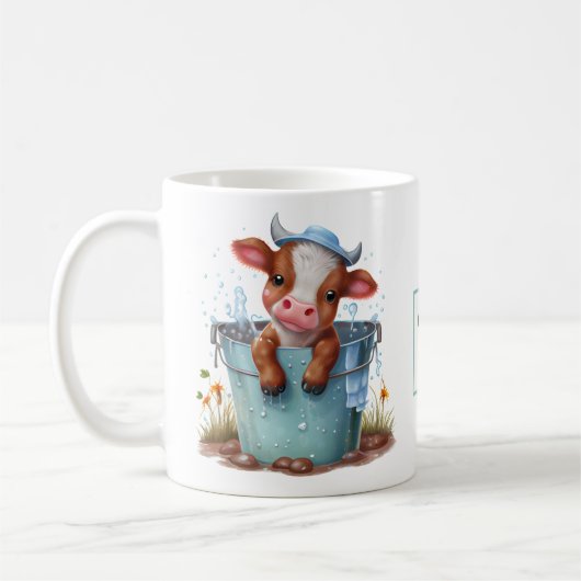 Mug Vache mignonne dans un seau Ferme Monogramme Perso (Gauche)
