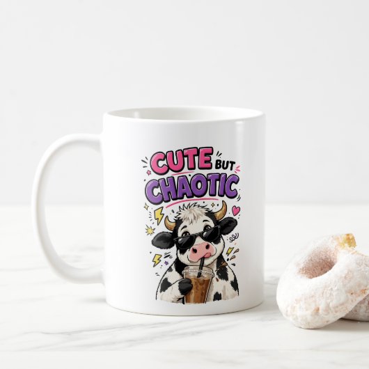 Mug Vache mignonne mais chaotique avec café glacé (Avec donut)