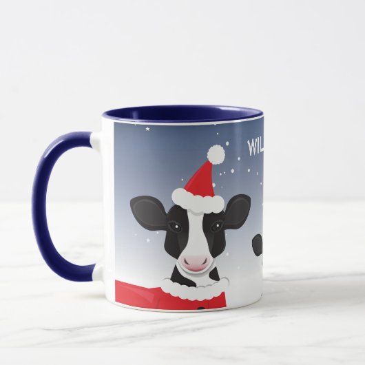 Mug Vache Père Noël Bleu Blanc Nom de la ferme Animal (Gauche)