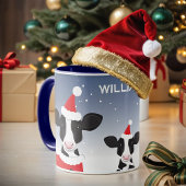 Mug Vache Père Noël Bleu Blanc Nom de la ferme Animal