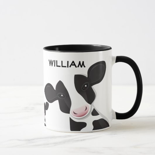 Mug Vaches illustrées Animal de ferme noir blanc rose (Droite)