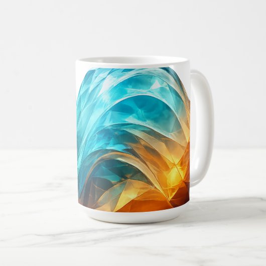 Mug Vague 3D Abstrait Facetté Cyan et Ambre (Devant droit)