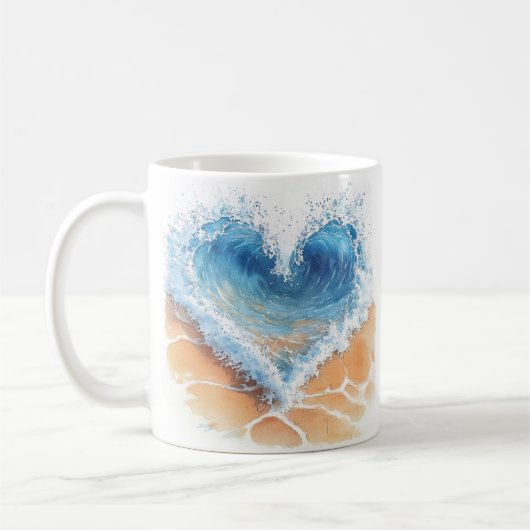 Mug Vague de cœur sur une plage (Gauche)
