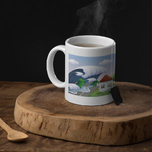 Mug Vague de tsunami frappant la route côtière tempête