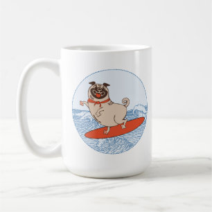 Mug Vague équitation heureux chien carlin sur le surf 