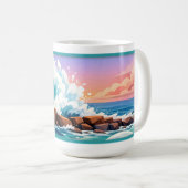 Mug Vague océanique vibrant s'écrasant sur une côte ro (Devant droit)
