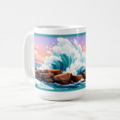 Mug Vague océanique vibrant s'écrasant sur une côte ro (Devant gauche)