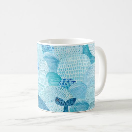 Mug Vagues, baleine, texture bleu enfantine (Devant droit)