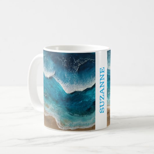 Mug Vagues de look en résine bleue Plage (Devant gauche)