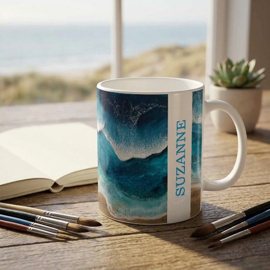 Mug Vagues de plage en résine bleue