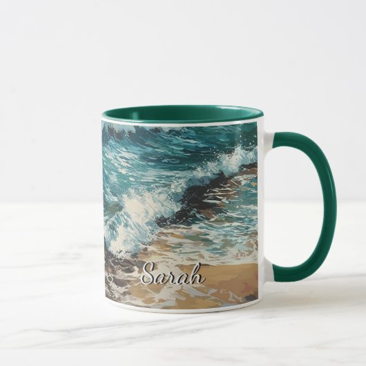 Mug Vagues de plage et peinture de sable personnalisée (Droite)