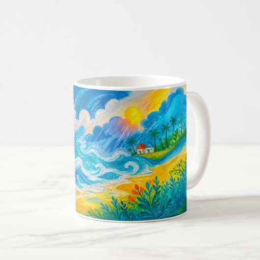 Mug Vagues de tempête s'écrasant près d'une maison de (Devant droit)