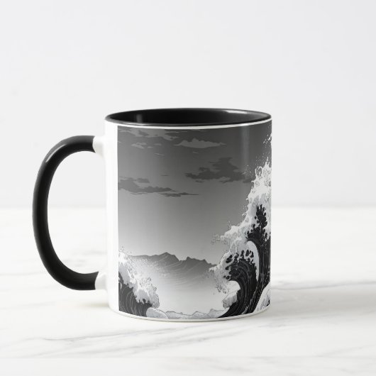 Mug Vagues de tsunami noir et blanc (Gauche)