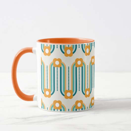 Mug Vagues et fleurs rétro, Turquoise, Aqua, Orange (Gauche)