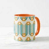 Mug Vagues et fleurs rétro, Turquoise, Aqua, Orange (Devant droit)