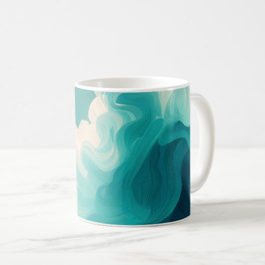 Mug Vagues fluides sarcelle et blanc (Devant droit)