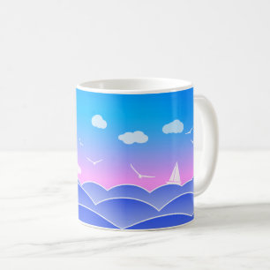 Mug Vagues Océaniques Bleues, Voilier, Mouettes, Pays