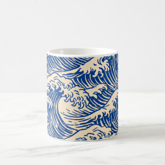 Mug Vagues océaniques indigo sur crème chaude