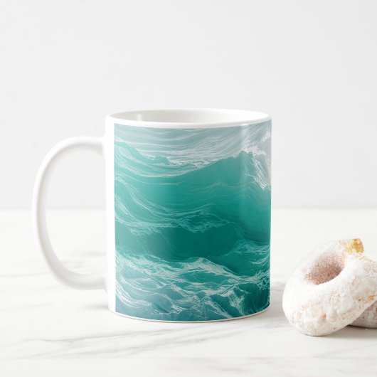 Mug Vagues océaniques sarcelle abstraites (Avec donut)