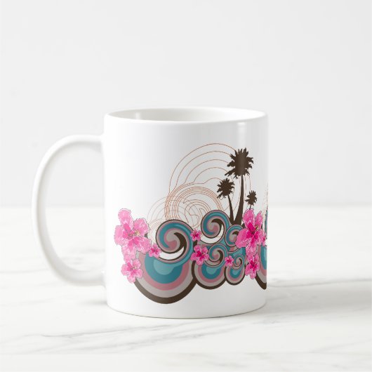 Mug Vagues tropicales Hibiscus roses chauds Plage Palm (Gauche)