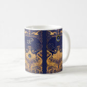 Mug Vaisseau antique, Dauphins, Or, Monogramme bleu ma (Devant droit)