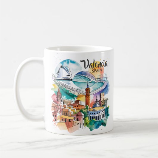 Mug Valencia Spain Cityscape Watercolor Travel Custom (Gauche)