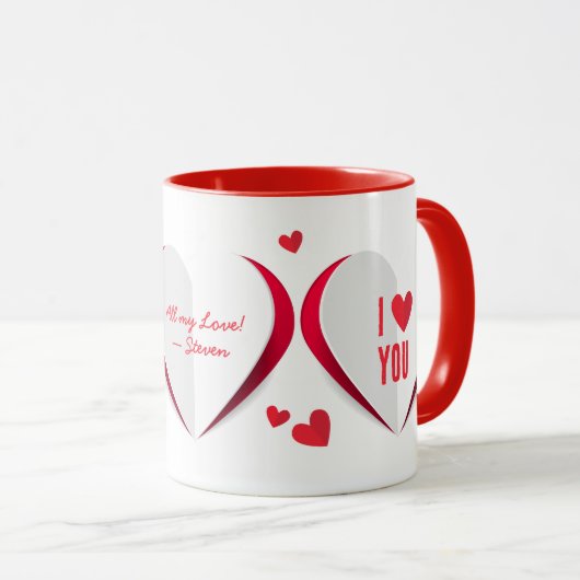 Mug Valentine Coeurs en papier mignon Boug personnalis (Devant droit)