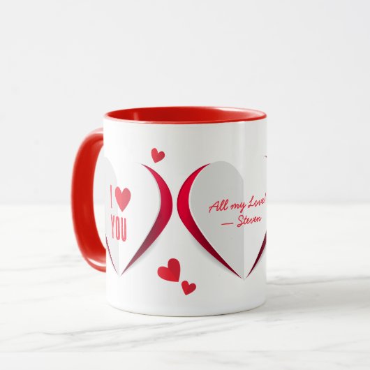 Mug Valentine Coeurs en papier mignon Boug personnalis (Devant gauche)