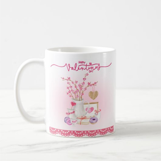 Mug Valentine Doughnut Vase Branches Remplies Coeurs (Gauche)