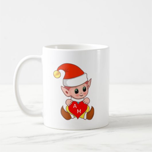 Mug Valentine Elf avec coeur et monogramme (Gauche)