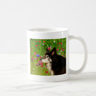 Mug Valentine Frontière Collie avec de belles fleurs