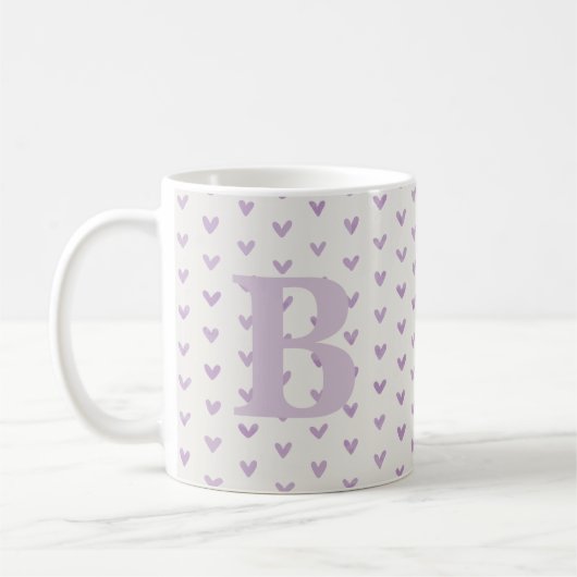 Mug Valentine Love Hearts Purple Monogramme (Gauche)