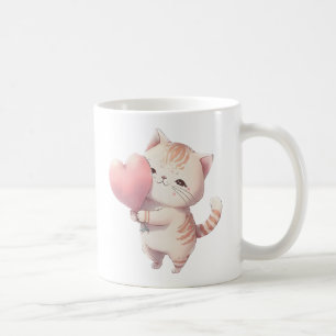 Mug Valentines Chatons Aquarelle Coeur Rose Chat Migno