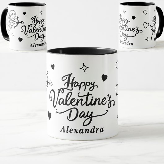 Mug Valentines  Cherub & Romantic Doodle Personalized