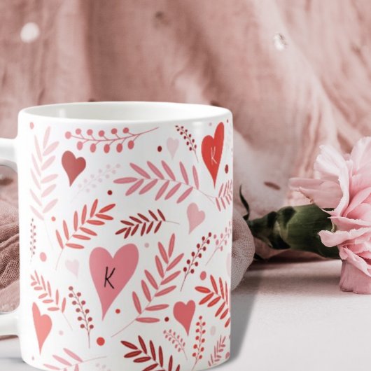 Mug Valentines Coeur rose Rouge élégant Motif Monogram