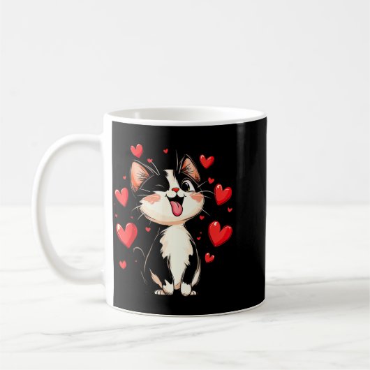 Mug Valentines Day Design With A Cat On It  (Gauche)