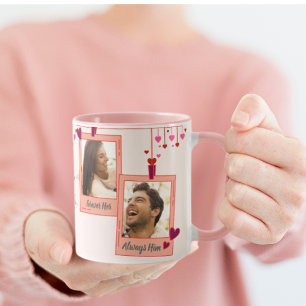 Mug Valentines Day Love Hearts Pink Frame Couple Photo