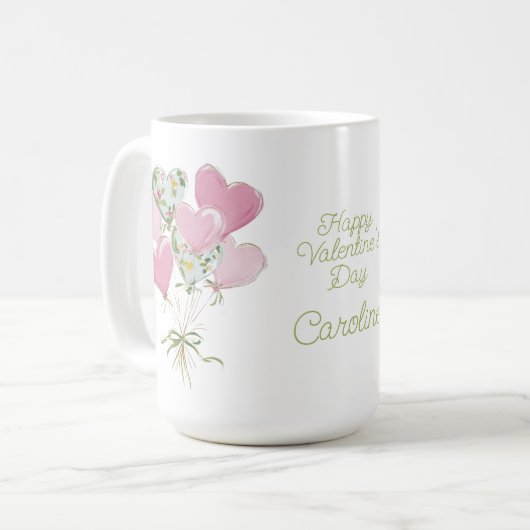 Mug Valentine's Heart Pink and Green Heart Balloons (Devant gauche)