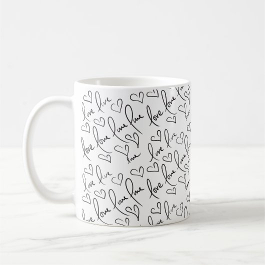 Mug Valentines Jour mignon Main Drats Coeurs Noir Blan (Gauche)