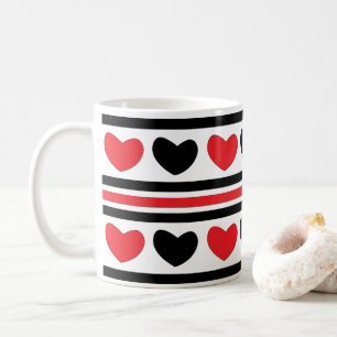 Mug Valentines Jour Rouge Coeurs noirs Grandes Motifs
