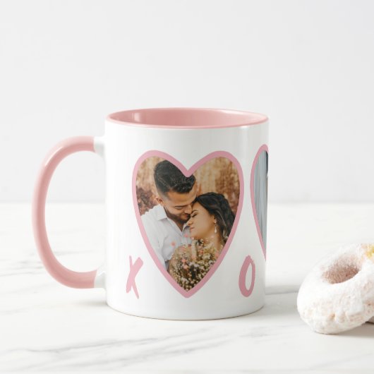 Mug Valentines Modernes Coeurs Roses Brousses Photo Mu (Avec donut)